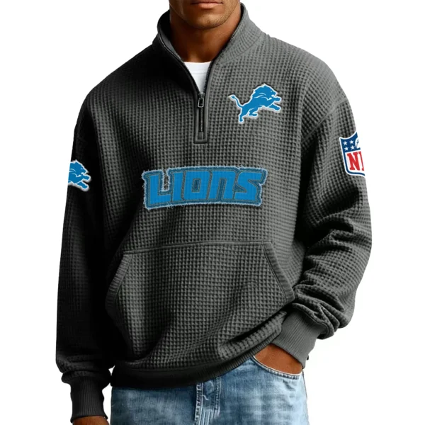 Detroit Lions Men’s Quarter Zip Pullover Sweatshirt Waffle Knit Pocket New 2026 Limited