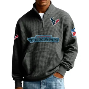 Houston Texans Men’s Quarter Zip Pullover Sweatshirt Waffle Knit Pocket New 2026 Limited