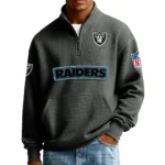 Las Vegas Raiders Men’s Quarter Zip Pullover Sweatshirt Waffle Knit Pocket New 2026 Limited