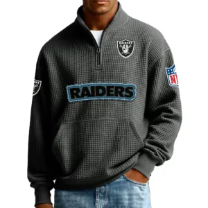 Las Vegas Raiders Men’s Quarter Zip Pullover Sweatshirt Waffle Knit Pocket New 2026 Limited