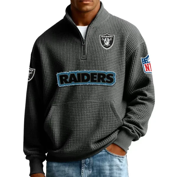 Las Vegas Raiders Men’s Quarter Zip Pullover Sweatshirt Waffle Knit Pocket New 2026 Limited