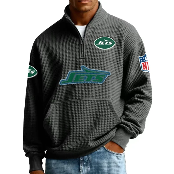 New York Jets Men’s Quarter Zip Pullover Sweatshirt Waffle Knit Pocket New 2026 Limited