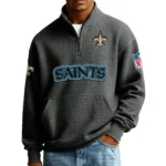 New Orleans Saints Men’s Quarter Zip Pullover Sweatshirt Waffle Knit Pocket New 2026 Limited