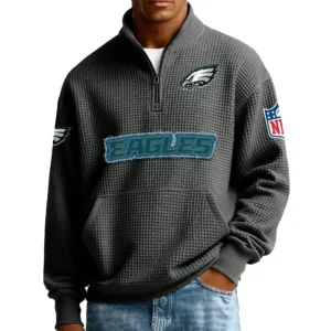 Philadelphia Eagles Men’s Quarter Zip Pullover Sweatshirt Waffle Knit Pocket New 2026 Limited