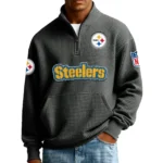 Pittsburgh Steelers Men’s Quarter Zip Pullover Sweatshirt Waffle Knit Pocket New 2026 Limited