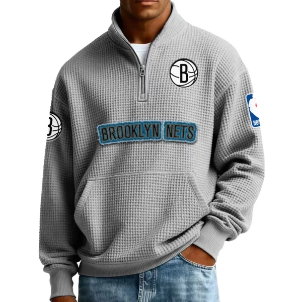 Brooklyn Nets Pullover Sweatshirt Men’s Quarter Zip Waffle Knit 2027 Limited