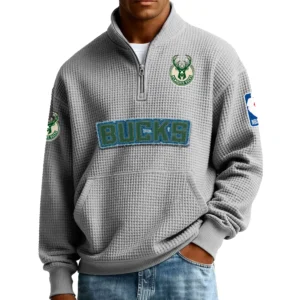 Milwaukee Bucks Pullover Sweatshirt Men’s Quarter Zip Waffle Knit 2027 Limited