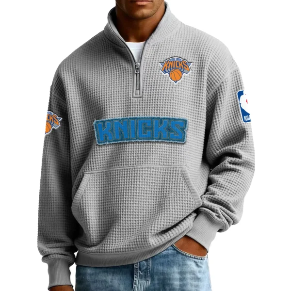 New York Knicks Pullover Sweatshirt Men’s Quarter Zip Waffle Knit 2027 Limited