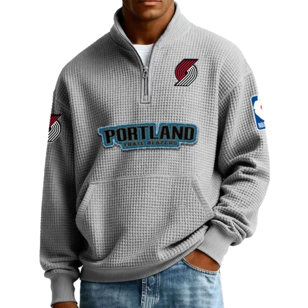 Portland Trail Blazers Pullover Sweatshirt Men’s Quarter Zip Waffle Knit 2027 Limited