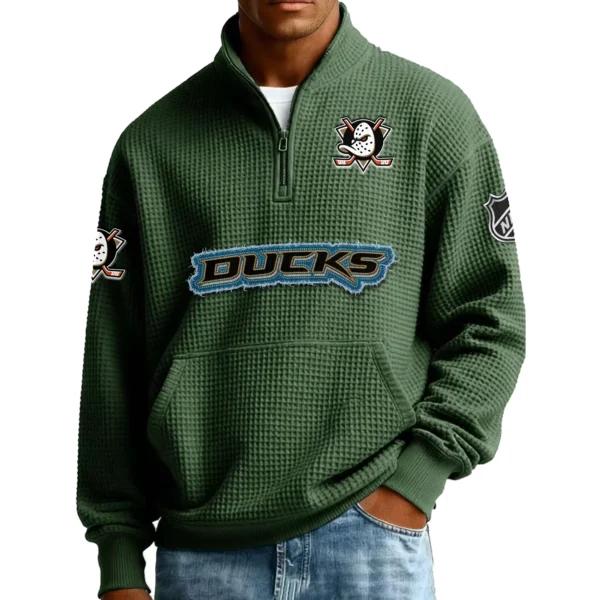 Anaheim Ducks Men’s Quarter Zip Pullover Sweatshirt Waffle Knit Pockets 2026 Limited