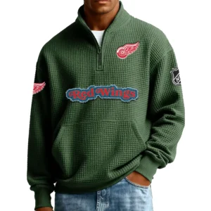 Detroit Red Wings Men’s Quarter Zip Pullover Sweatshirt Waffle Knit Pockets 2026 Limited