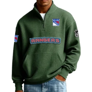New York Rangers Men’s Quarter Zip Pullover Sweatshirt Waffle Knit Pockets 2026 Limited