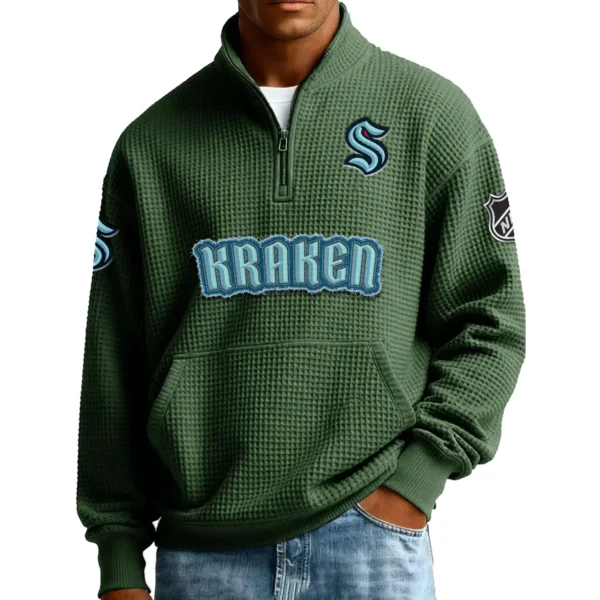 SeaKraken Men’s Quarter Zip Pullover Sweatshirt Waffle Knit Pockets 2026 Limited