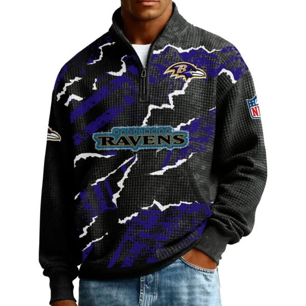 Baltimore Ravens Men’s Quarter Zip Pullover Sweatshirt Waffle Knit Pockets 2026 Limited
