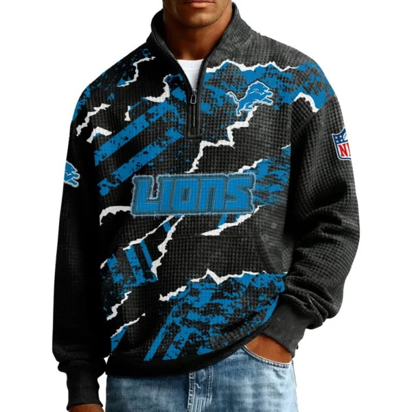 Detroit Lions Men’s Quarter Zip Pullover Sweatshirt Waffle Knit Pockets 2026 Limited