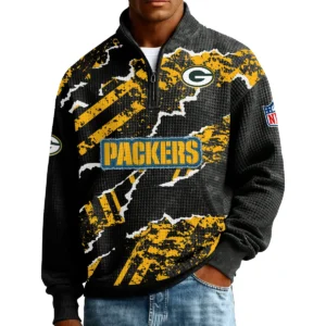 Green Bay Packers Men’s Quarter Zip Pullover Sweatshirt Waffle Knit Pockets 2026 Limited