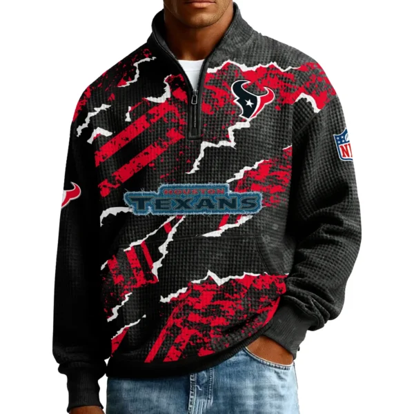 Houston Texans Men’s Quarter Zip Pullover Sweatshirt Waffle Knit Pockets 2026 Limited