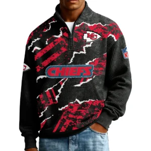 Kansas City Chiefs Men’s Quarter Zip Pullover Sweatshirt Waffle Knit Pockets 2026 Limited