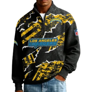 Los Angeles Chargers Men’s Quarter Zip Pullover Sweatshirt Waffle Knit Pockets 2026 Limited