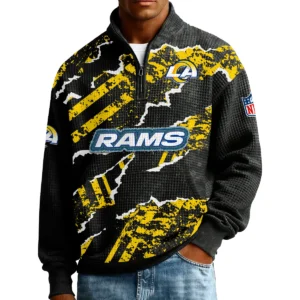 Los Angeles Rams Men’s Quarter Zip Pullover Sweatshirt Waffle Knit Pockets 2026 Limited