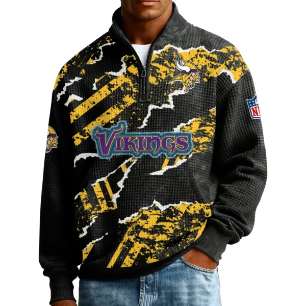 Minnesota Vikings Men’s Quarter Zip Pullover Sweatshirt Waffle Knit Pockets 2026 Limited