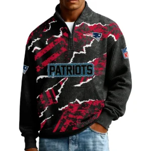New England Patriots Men’s Quarter Zip Pullover Sweatshirt Waffle Knit Pockets 2026 Limited