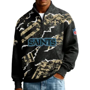 New Orleans Saints Men’s Quarter Zip Pullover Sweatshirt Waffle Knit Pockets 2026 Limited