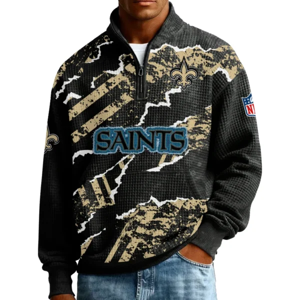 New Orleans Saints Men’s Quarter Zip Pullover Sweatshirt Waffle Knit Pockets 2026 Limited