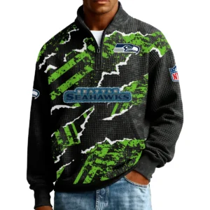 Seattle Seahawks Men’s Quarter Zip Pullover Sweatshirt Waffle Knit Pockets 2026 Limited