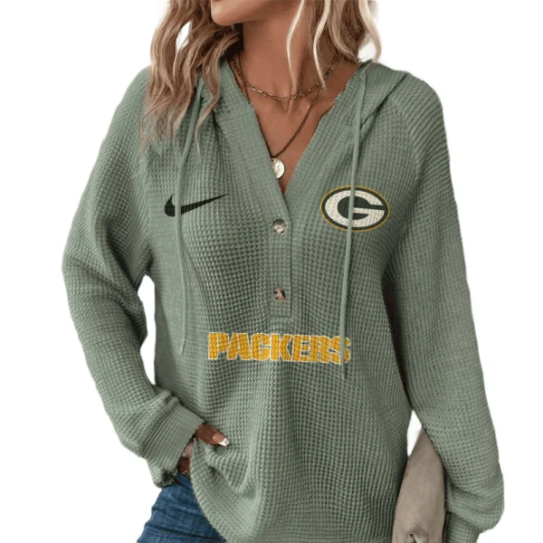 Green Bay Packers Women’s Waffle Knit V-Neck Hoodie