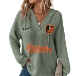 Baltimore Orioles Hoodies Button V Neck Waffle Knit Top Long Sleeve Shirts For Women