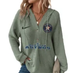 Houston Astros Hoodies Button V Neck Waffle Knit Top Long Sleeve Shirts For Women