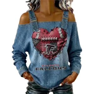 Atlanta Falcons Women's Off-Shoulder Long Sleeve Top Shoulder Straps Limited
