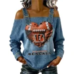 Cincinnati Bengals Off-Shoulder Long Sleeve Womens Top Shoulder Straps Limited