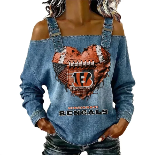 Cincinnati Bengals Off-Shoulder Long Sleeve Womens Top Shoulder Straps Limited