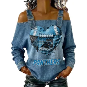 Carolina Panthers Women's Off-Shoulder Long Sleeve Top Shoulder Straps Limited