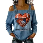 Denver Broncos Off-Shoulder Long Sleeve Womens Top Shoulder Straps Limited