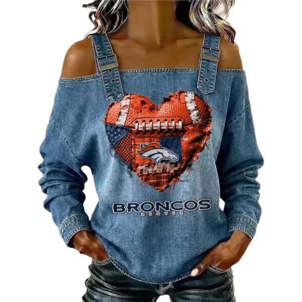 Denver Broncos Off-Shoulder Long Sleeve Womens Top Shoulder Straps Limited