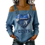 Indianapolis Colts Women's Off-Shoulder Long Sleeve Top Shoulder Straps Limited