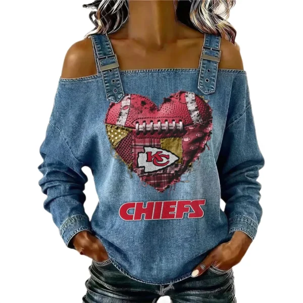 Kansas City Chiefs Women's Off-Shoulder Long Sleeve Top Shoulder Straps Limited
