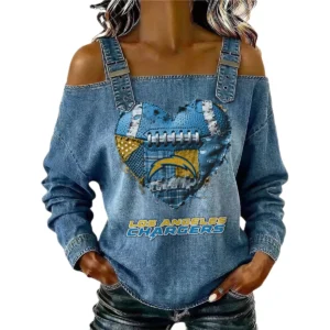Los Angeles Chargers Women's Off-Shoulder Long Sleeve Top Shoulder Straps Limited