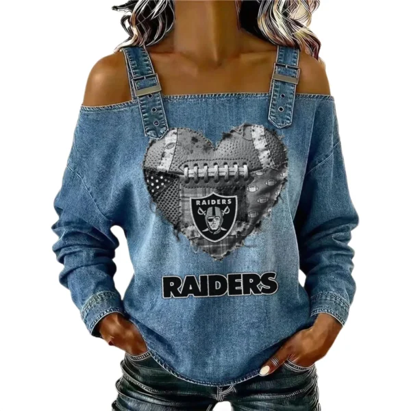 Las Vegas Raiders Women's Off-Shoulder Long Sleeve Top Shoulder Straps Limited
