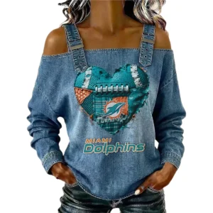 Miami Dolphins Women's Off-Shoulder Long Sleeve Top Shoulder Straps Limited