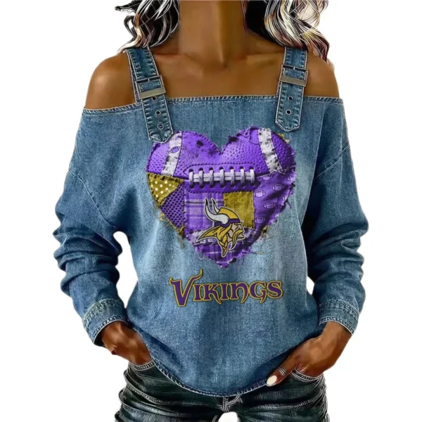 Minnesota Vikings Off-Shoulder Long Sleeve Womens Top Shoulder Straps Limited
