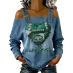 New York Jets Women's Off-Shoulder Long Sleeve Top Shoulder Straps Limited