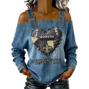 New Orleans Saints Women's Off-Shoulder Long Sleeve Top Shoulder Straps Limited
