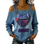New York Giants Women's Off-Shoulder Long Sleeve Top Shoulder Straps Limited
