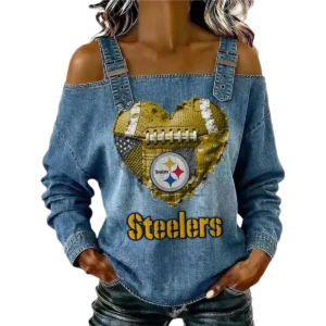 Pittsburgh Steelers Women's Off-Shoulder Long Sleeve Top Shoulder Straps Limited
