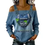 Seattle Seahawks Women's Off-Shoulder Long Sleeve Top Shoulder Straps Limited