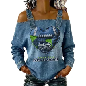Seattle Seahawks Women's Off-Shoulder Long Sleeve Top Shoulder Straps Limited